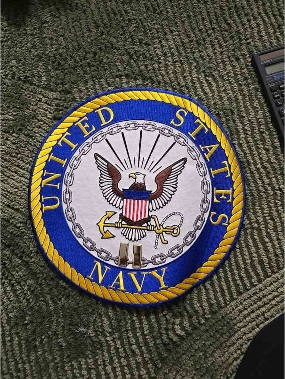 Large U.S. Navy Official Embroidered Patch w/ Velcro & Pins (10–12”)